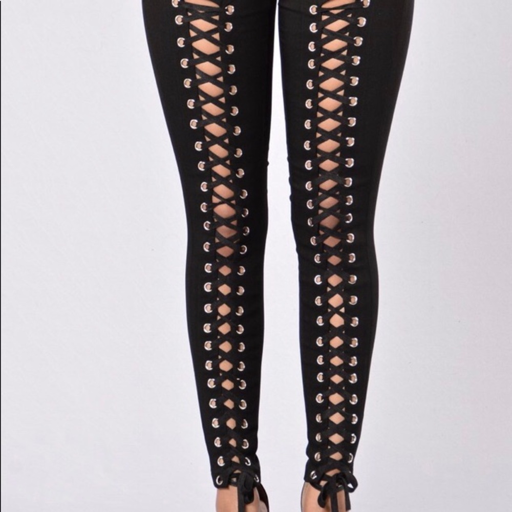 Lace up black pants